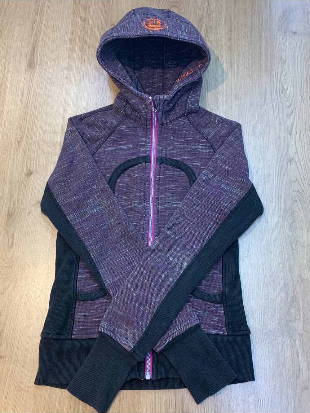 Lululemon Scuba Hoodie Full Zip Purple Space Dye Stripe Size 4 Embroidered